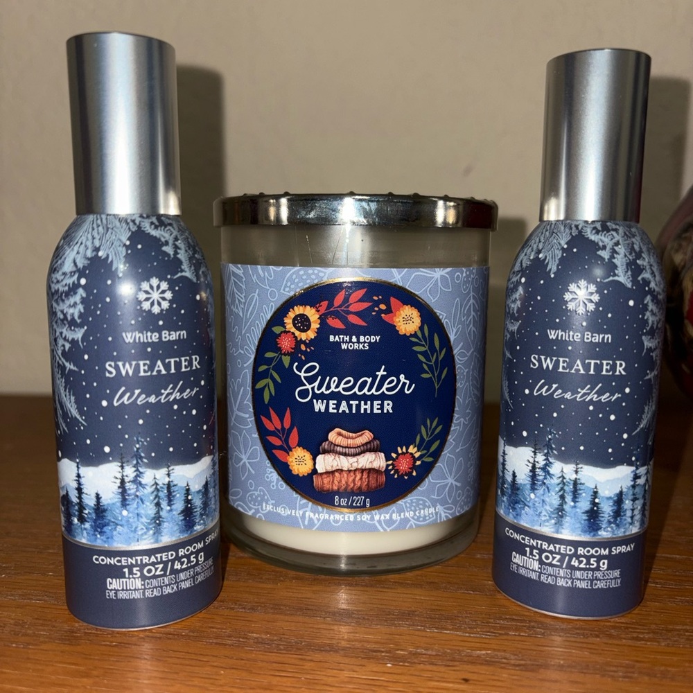 Bath and Body Works Sweater Weather Room Sprays & Single Wick Candle-New